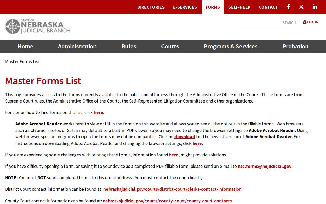 Knox County case lookup Nebraska Judicial Branch forms search