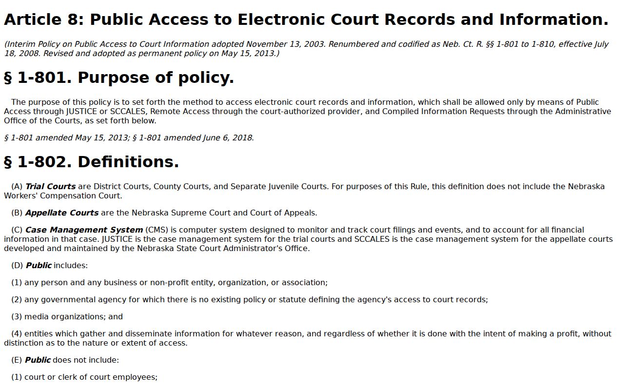 Knox County court dates Nebraska Article 8 calendar access source