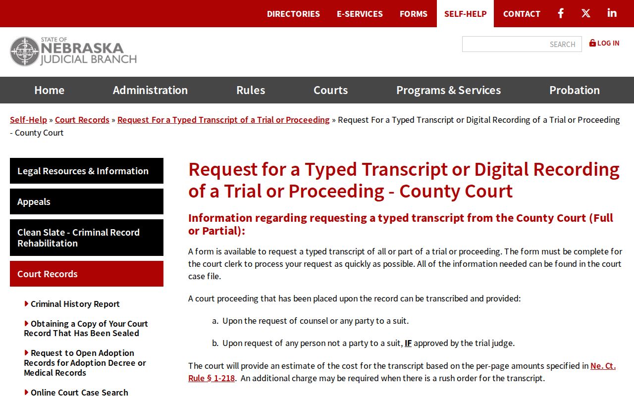 Knox County court records County Court transcript and recording instructions