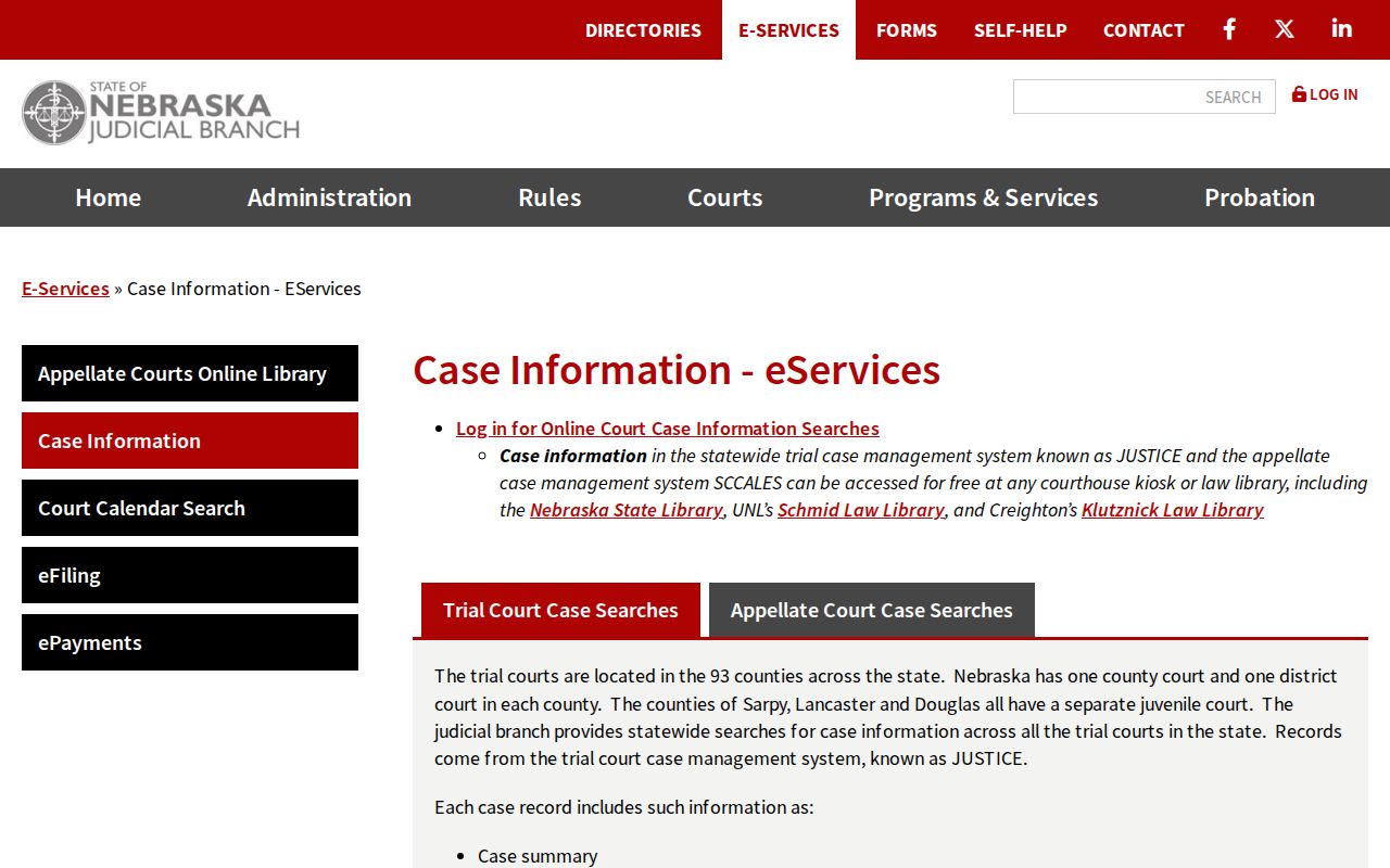 Knox County court docket Nebraska case-information eServices